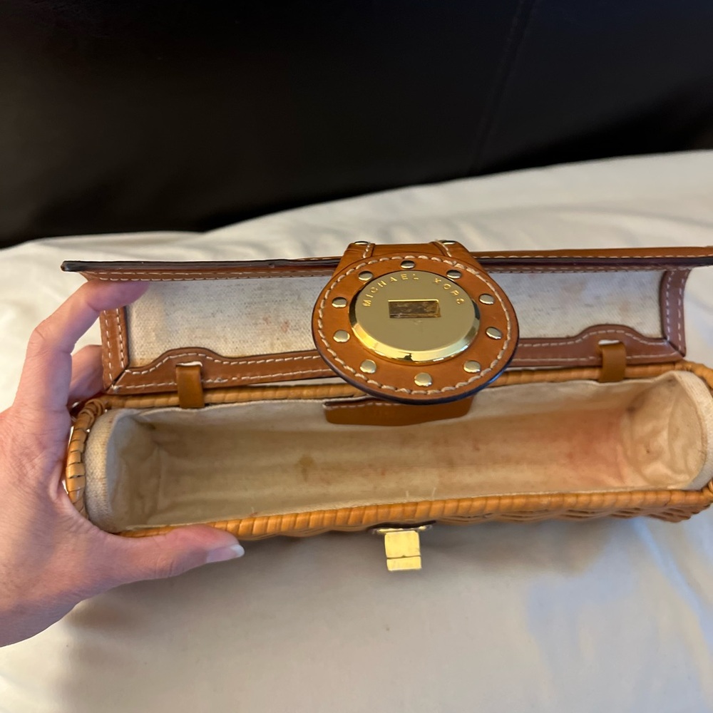 Michael Kors Tan Wicker Clutch with Brown Leather - Picture 5 of 5